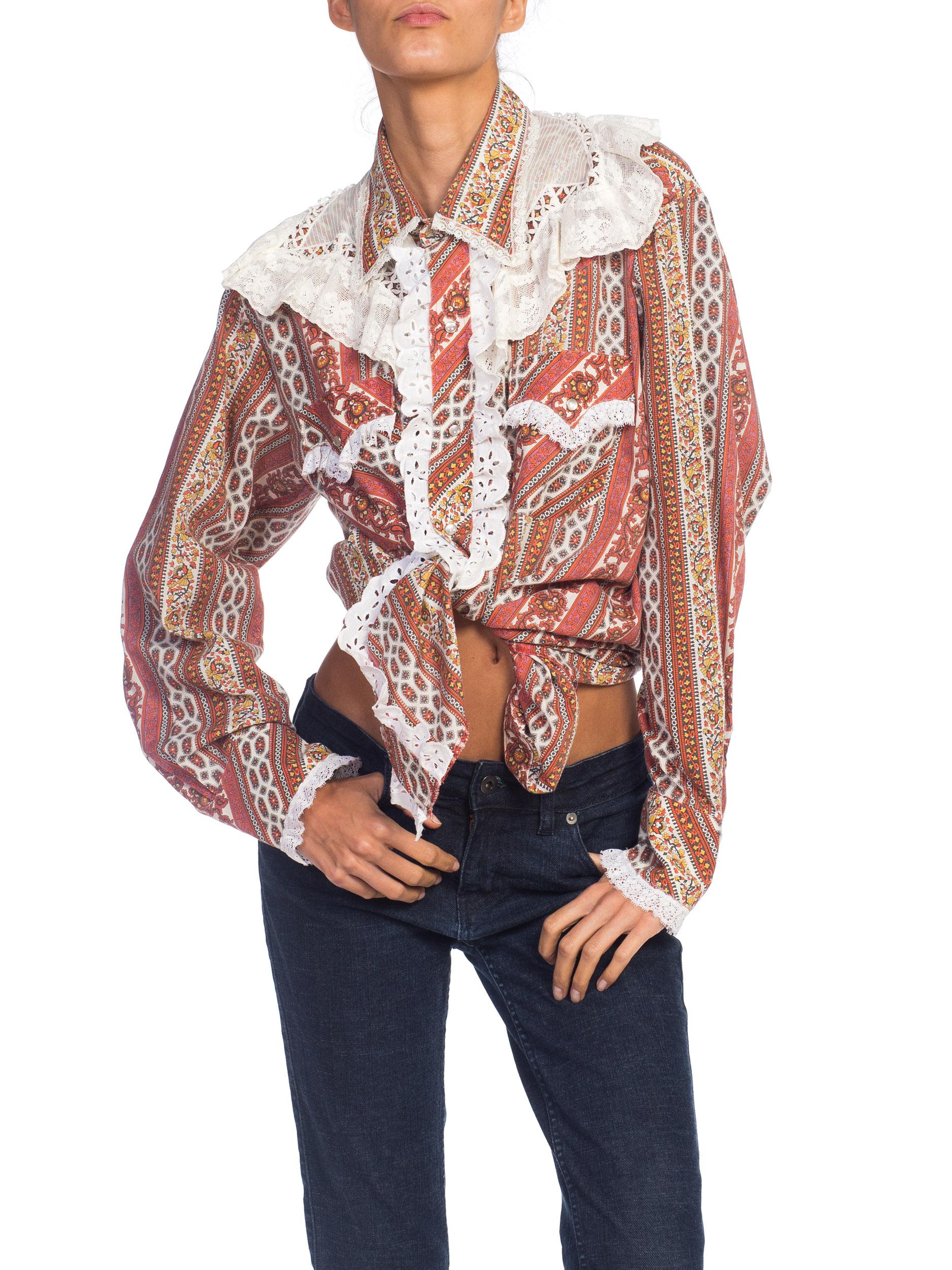 1970s Western Cowgirl Shirt With Vintage Lace Trim  4