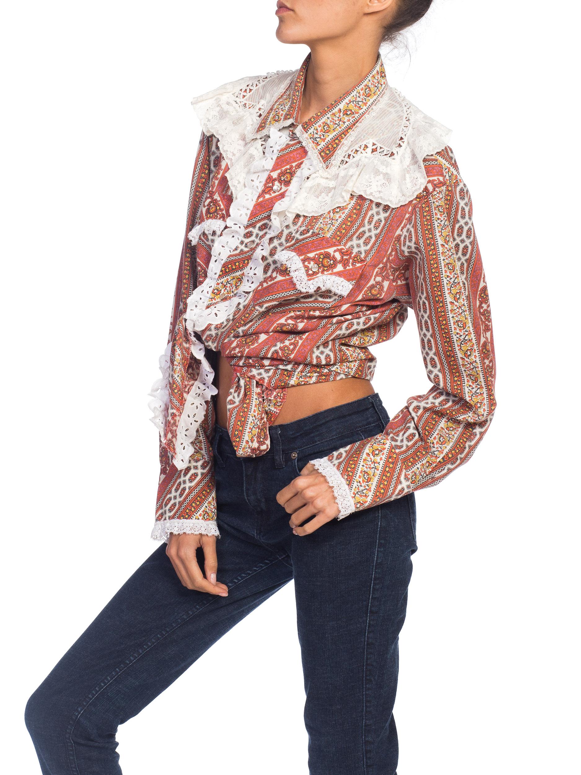 1970s Western Cowgirl Shirt With Vintage Lace Trim  5