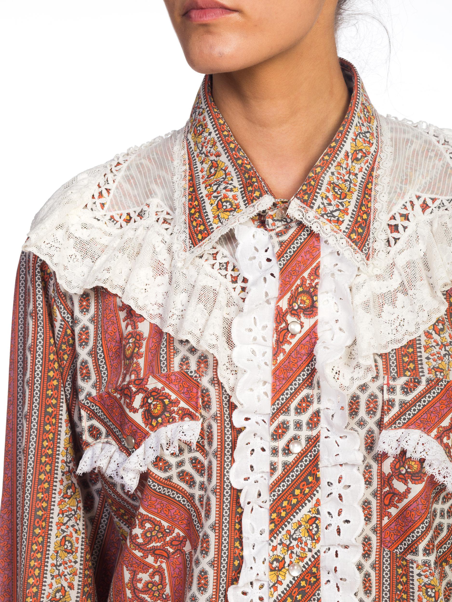 1970s Western Cowgirl Shirt With Vintage Lace Trim  6