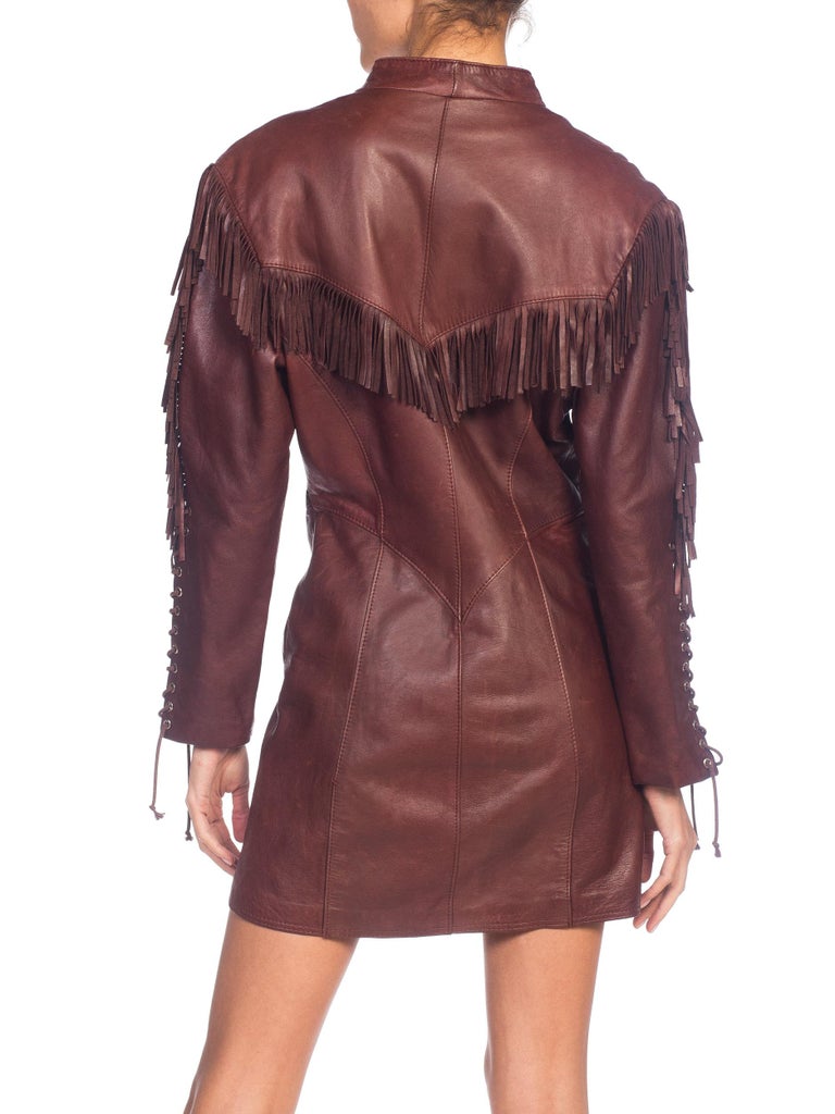 1980s Western Cowgirl Leather Dress With Fringe at 1stDibs