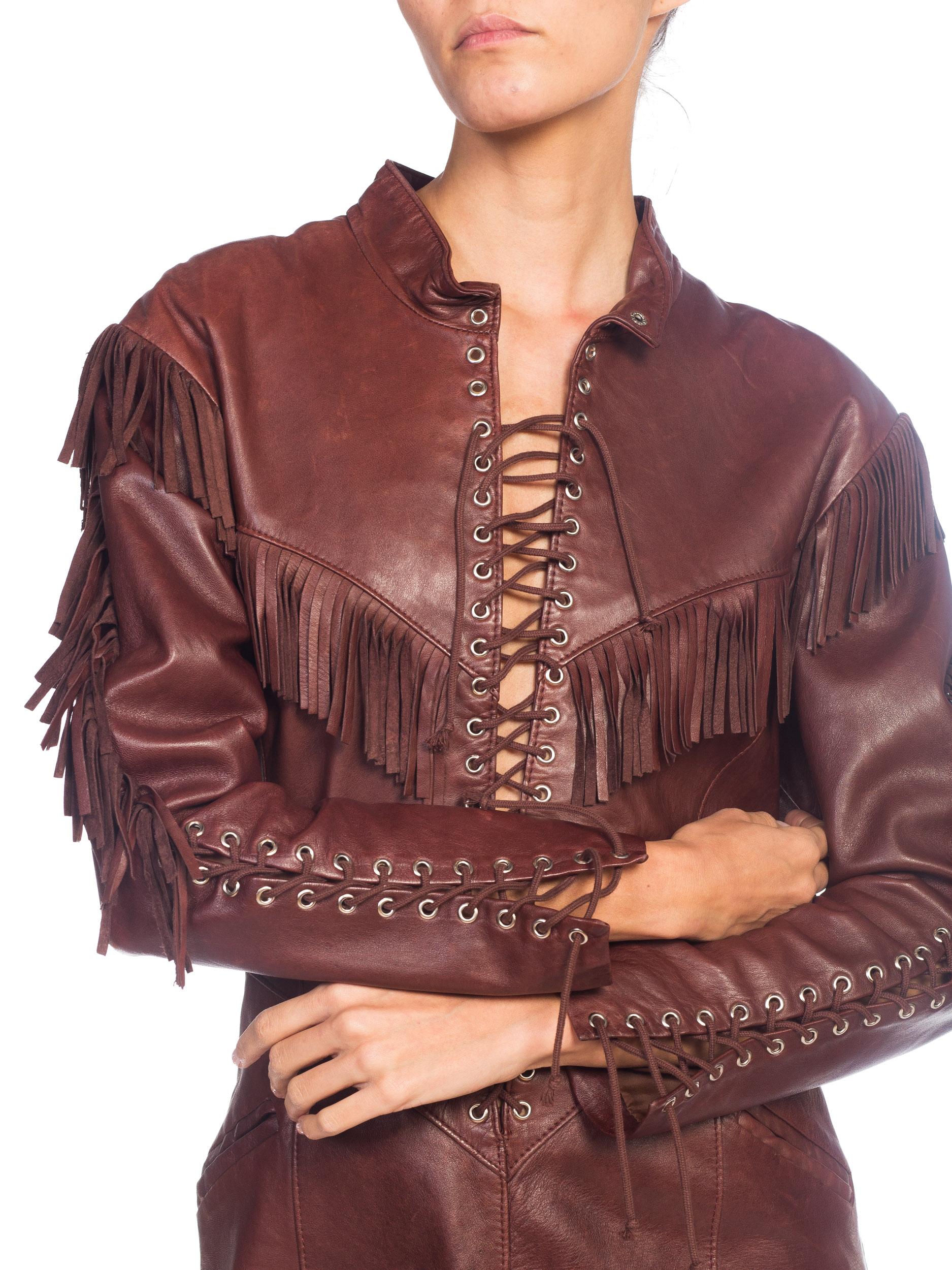 1980s Western Cowgirl Leather Dress With Fringe  2