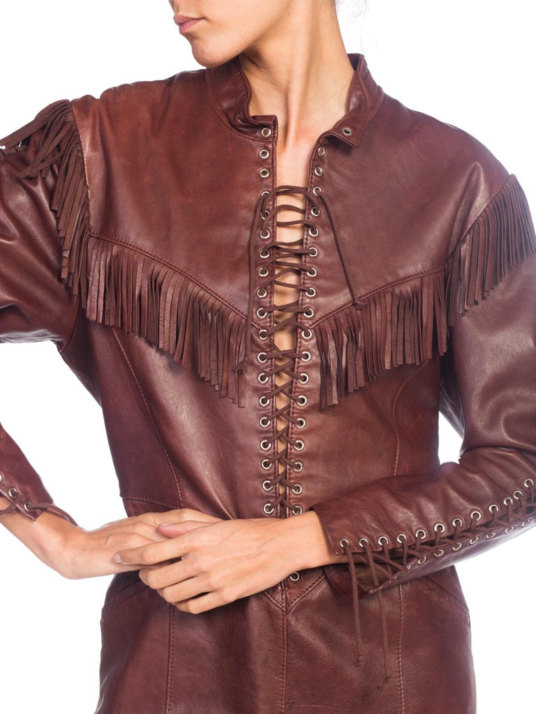 1980s Western Cowgirl Leather Dress With Fringe at 1stDibs