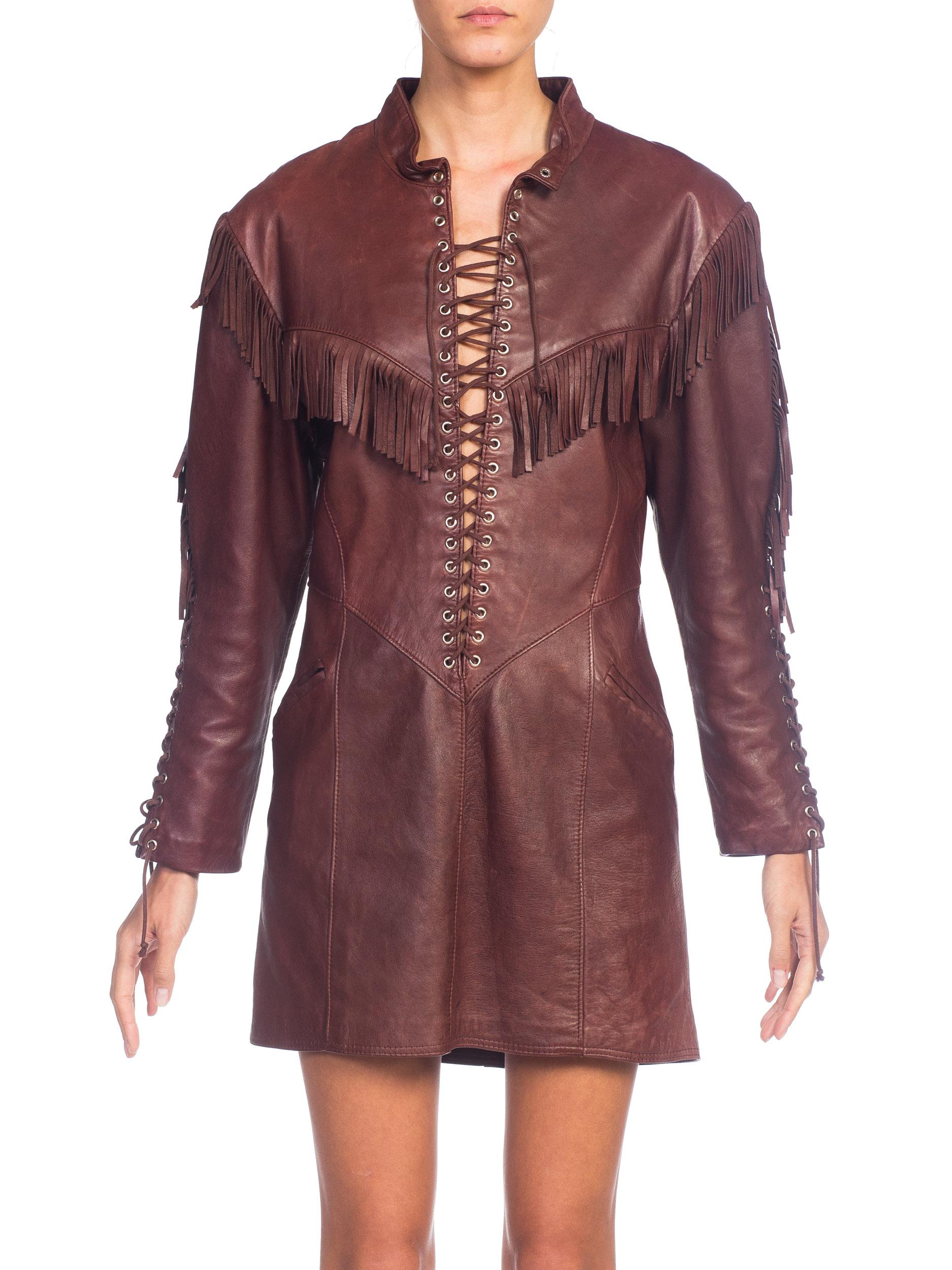 1980s Western Cowgirl Leather Dress With Fringe  6