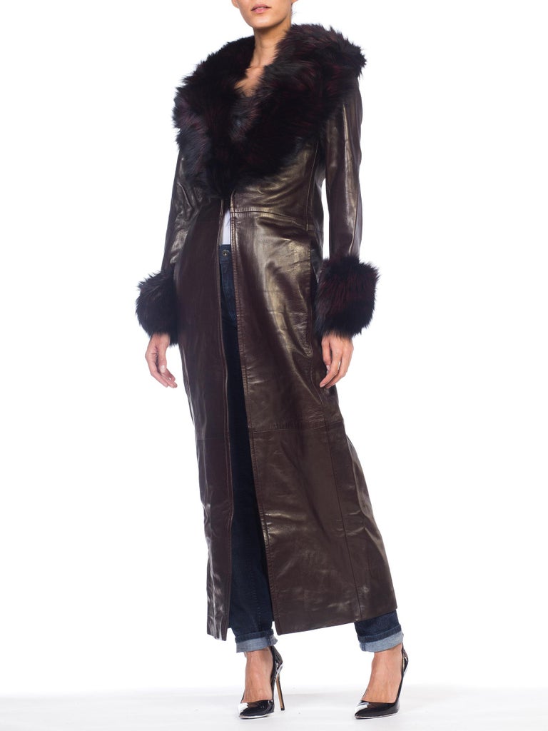 Zang Toi 1990s Butter Soft Leather Trench Coat With Fox Fur and Silk ...