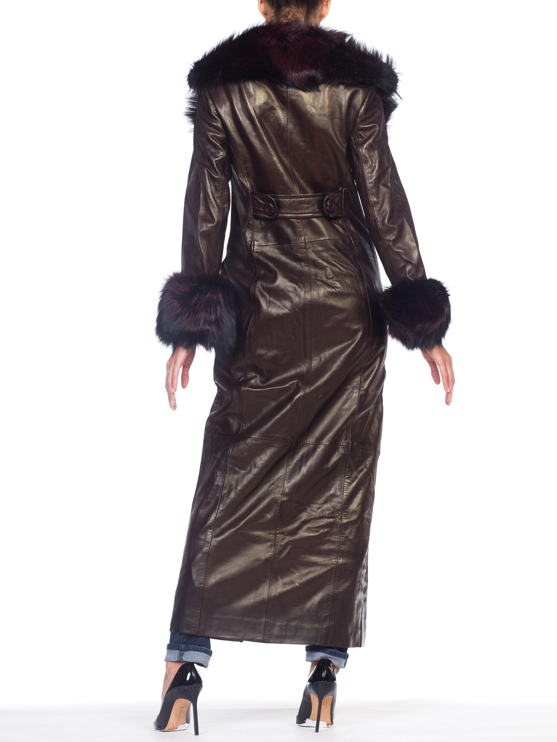 Women's Zang Toi 1990s Butter Soft Leather Trench Coat With Fox Fur & Silk Lining 