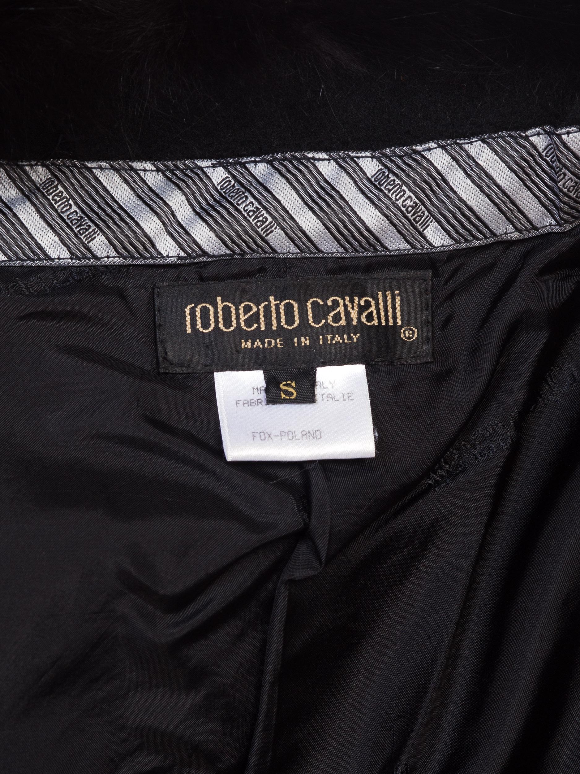 1990s Roberto Cavalli Italian Wool Coat With Blue Fox Collar  7