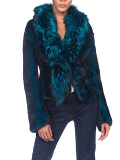 1990s Roberto Cavalli Blue & Black Mink & Fox Fur Jacket NWT