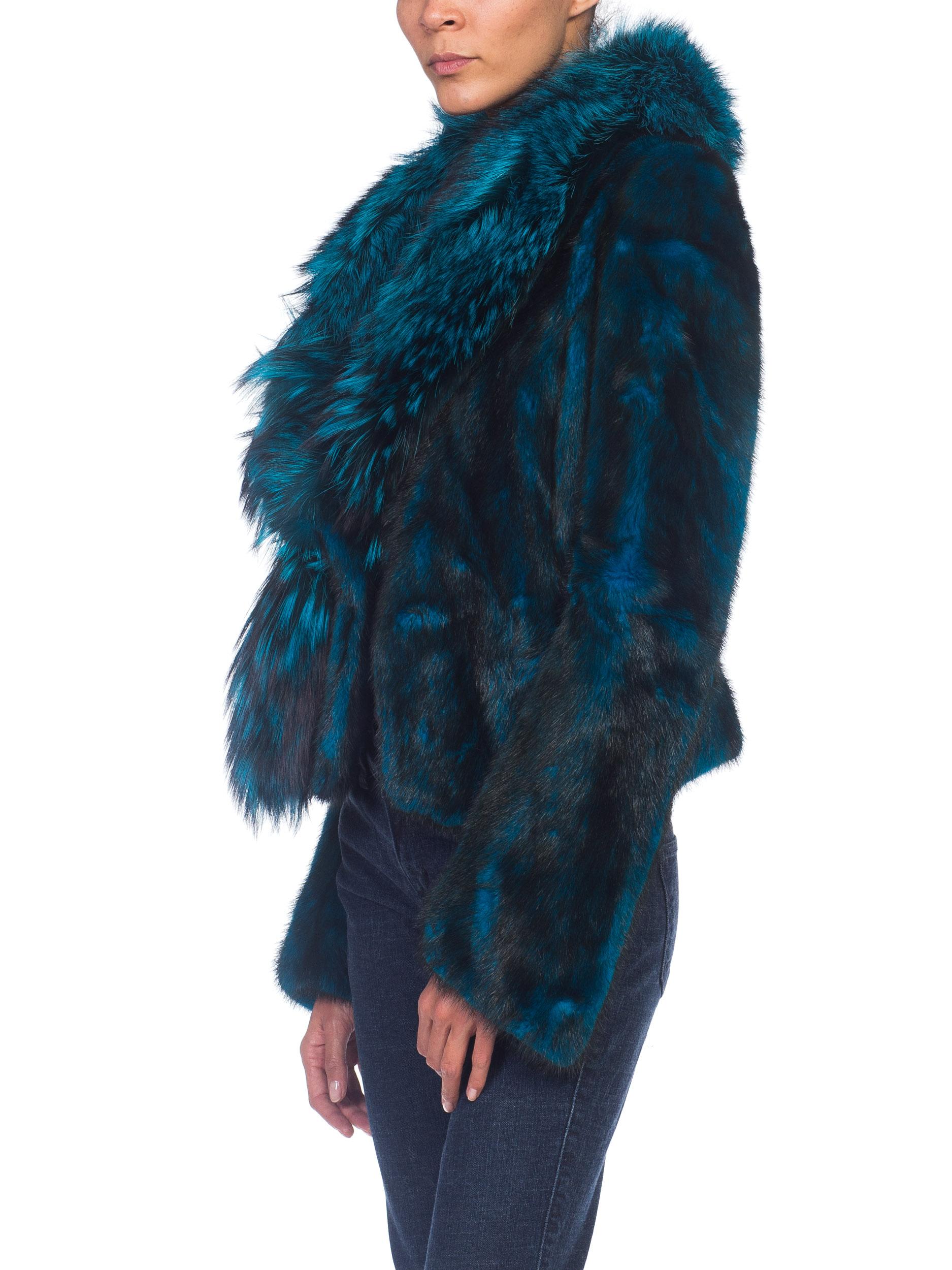 1990s Roberto Cavalli Blue & Black Mink & Fox Fur Jacket NWT In New Condition In New York, NY
