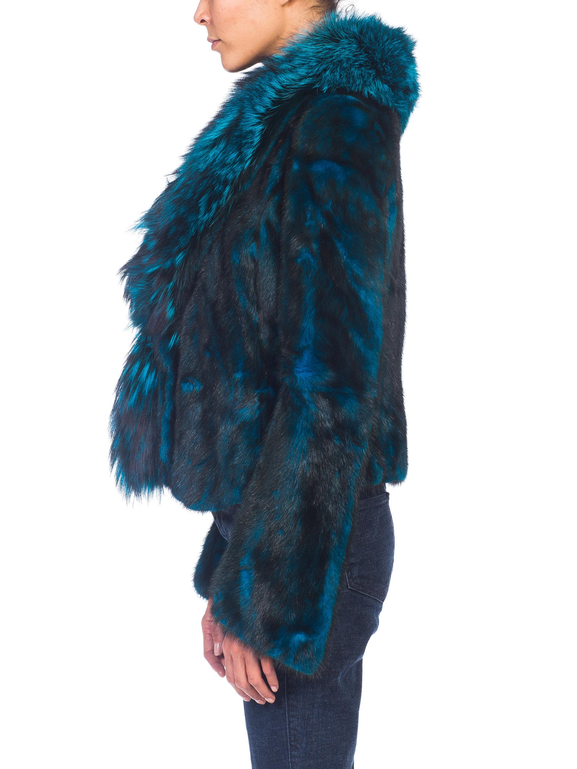 Women's 1990s Roberto Cavalli Blue & Black Mink & Fox Fur Jacket NWT