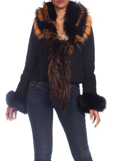1990s Roberto Cavalli Shearling Jacket With Orange Fox Fur Collar NWT