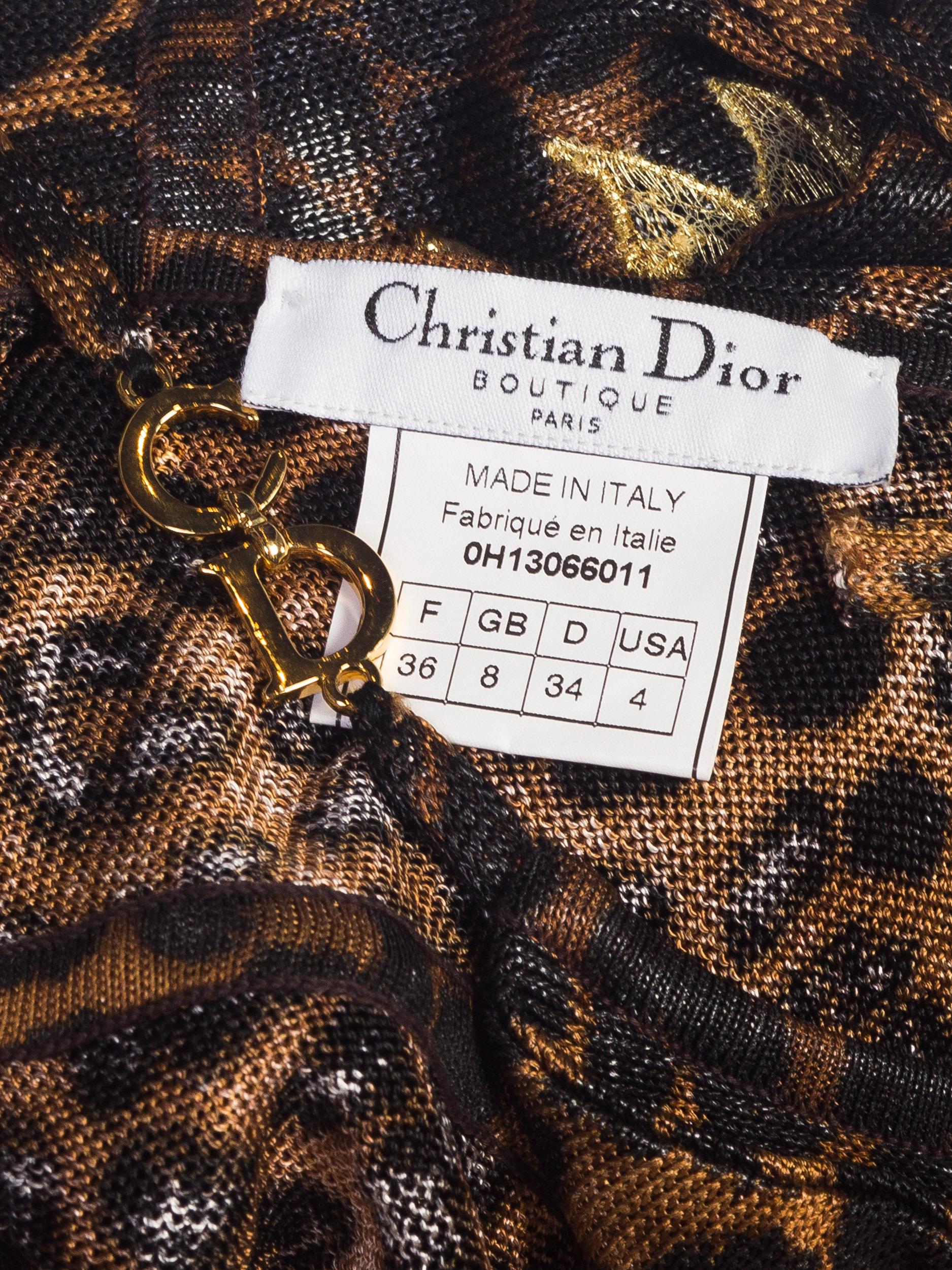 1990s Galliano Christian Dior Leopard Jersey Dress With Metallic Gold Lace 4