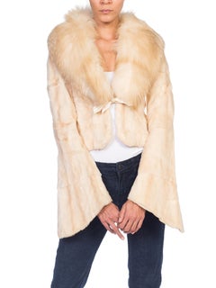 1990s Roberto Cavalli Cream Fur Jacket With Fox Collar NWT
