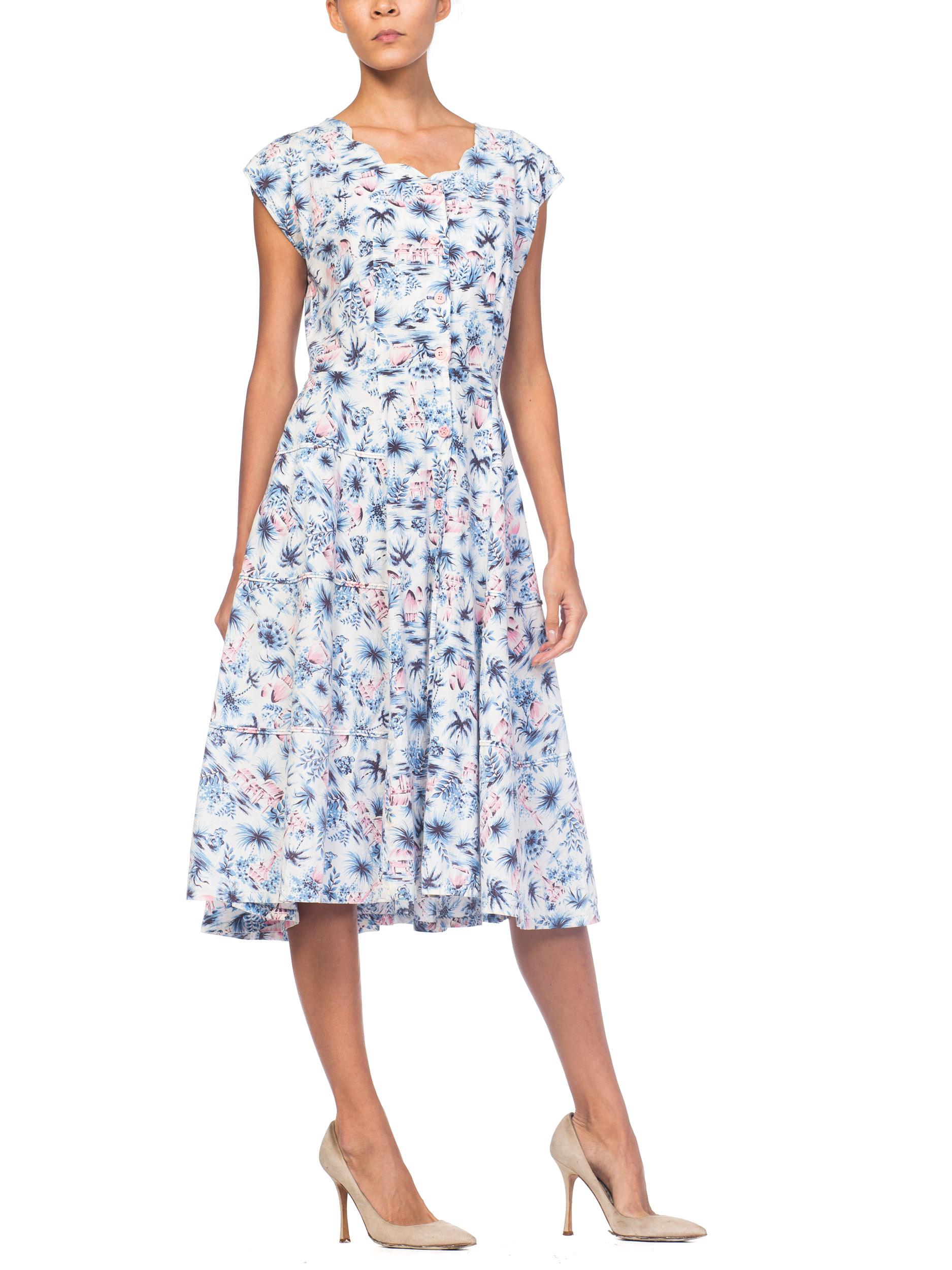 1940s Tropical Hawaiian Cotton Print Dress 7