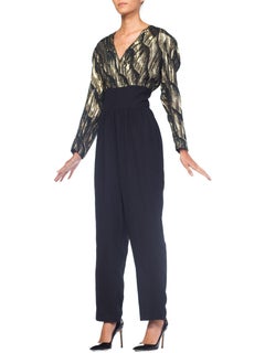 1980S  Black & Gold Fil Coupé Lurex Disco Jumpsuit