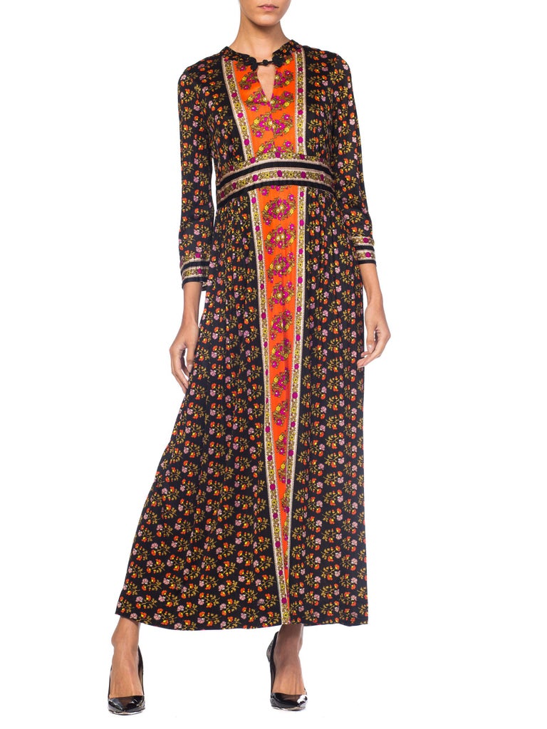1970s Slinky Jersey Floral Maxi Dress at 1stDibs