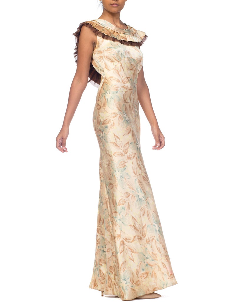 1930s Bias Cut Silk Satin Floral Gown main image 0
