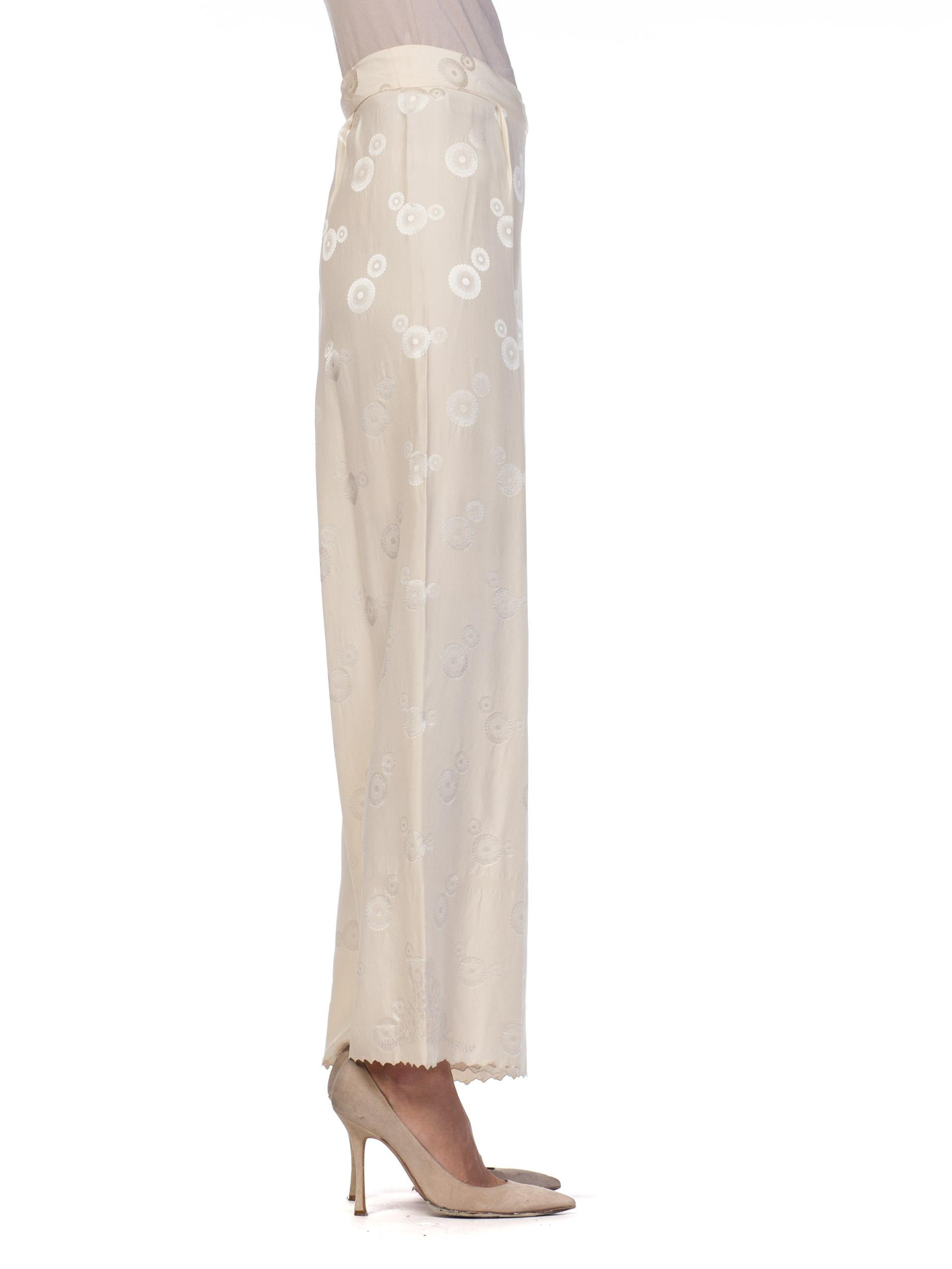 1930S Cream Haute Couture Silk Jaquard Chinese Lounge Pants 2