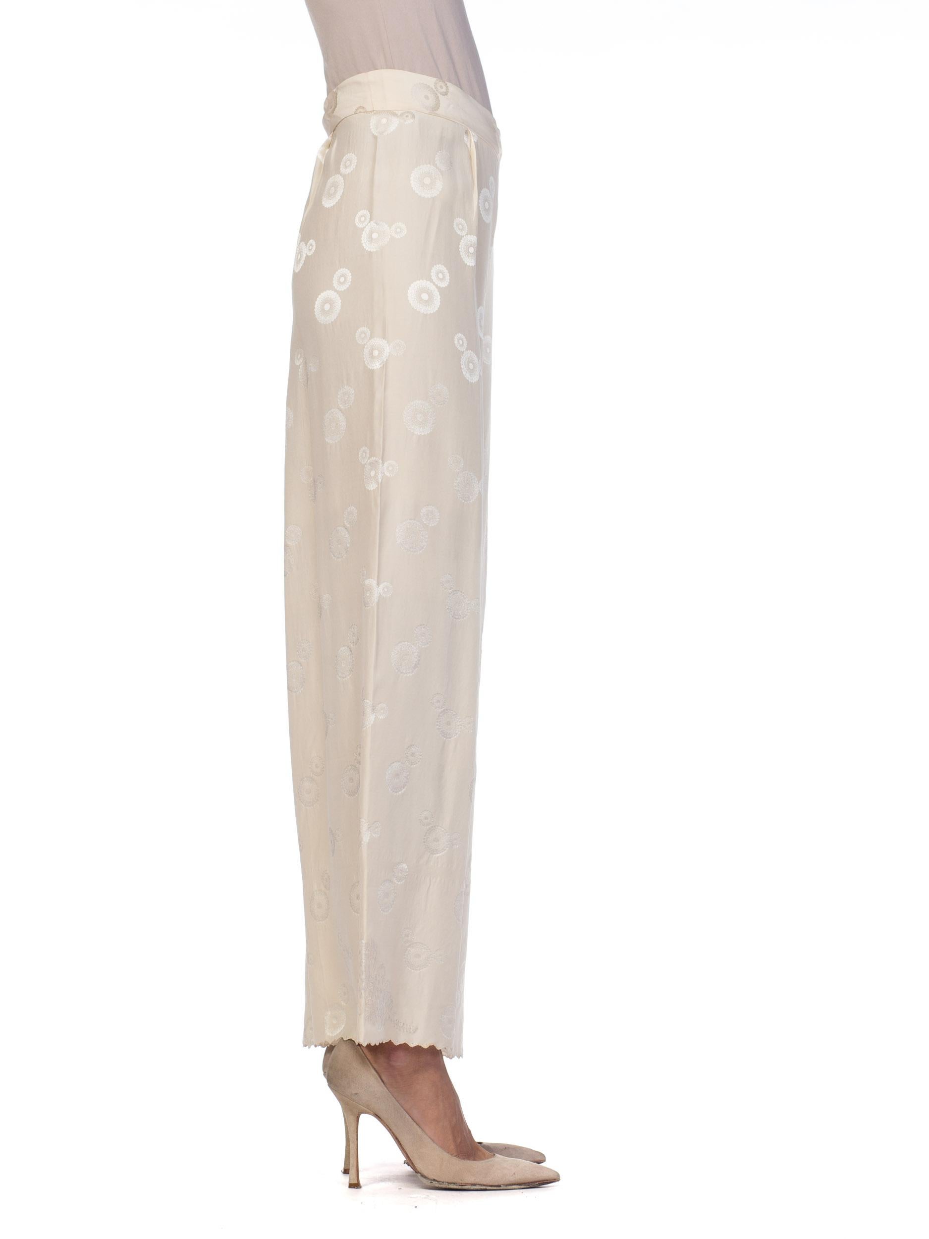 1930S Cream Haute Couture Silk Jaquard Chinese Lounge Pants 3