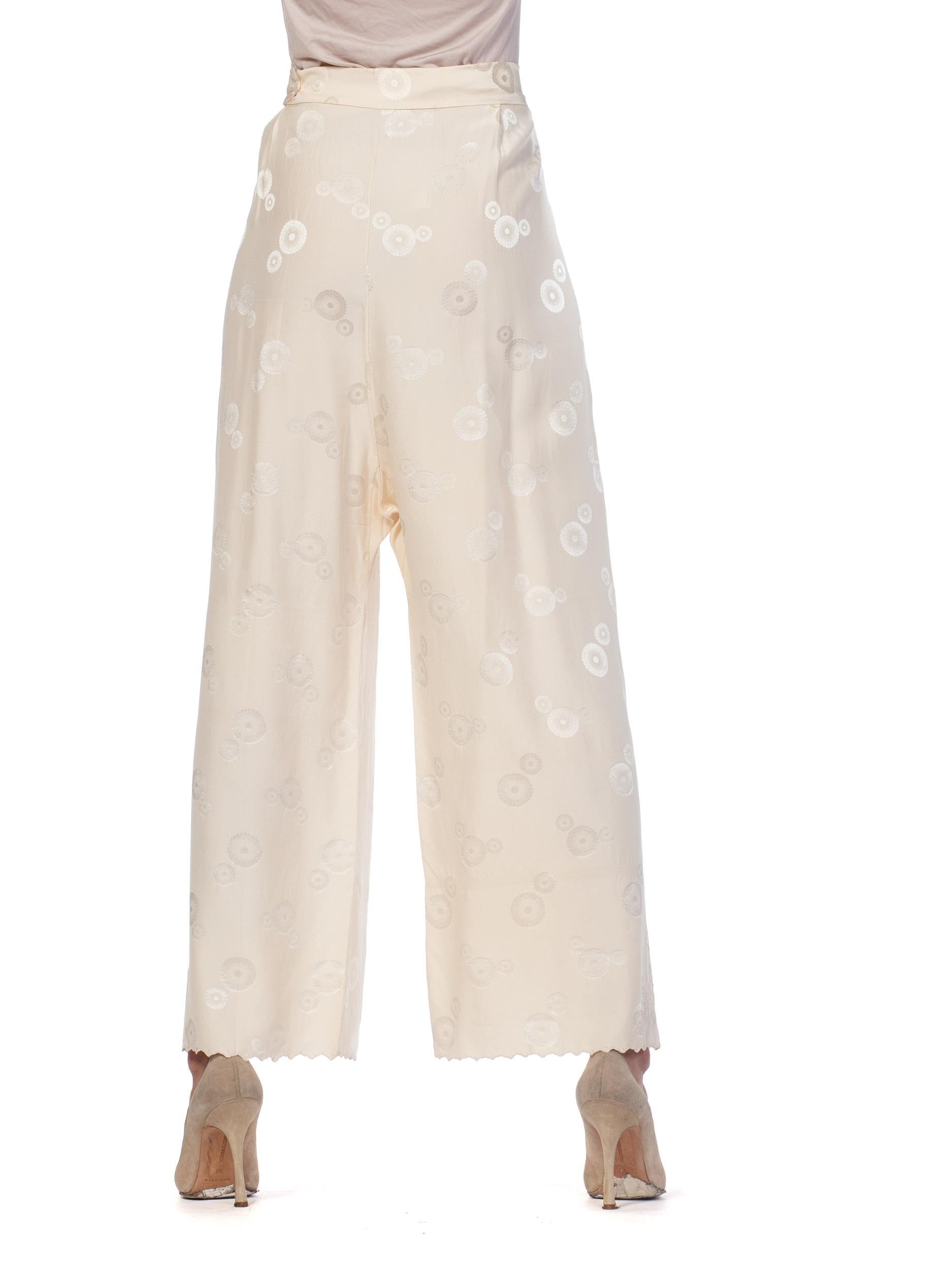 1930S Cream Haute Couture Silk Jaquard Chinese Lounge Pants 5