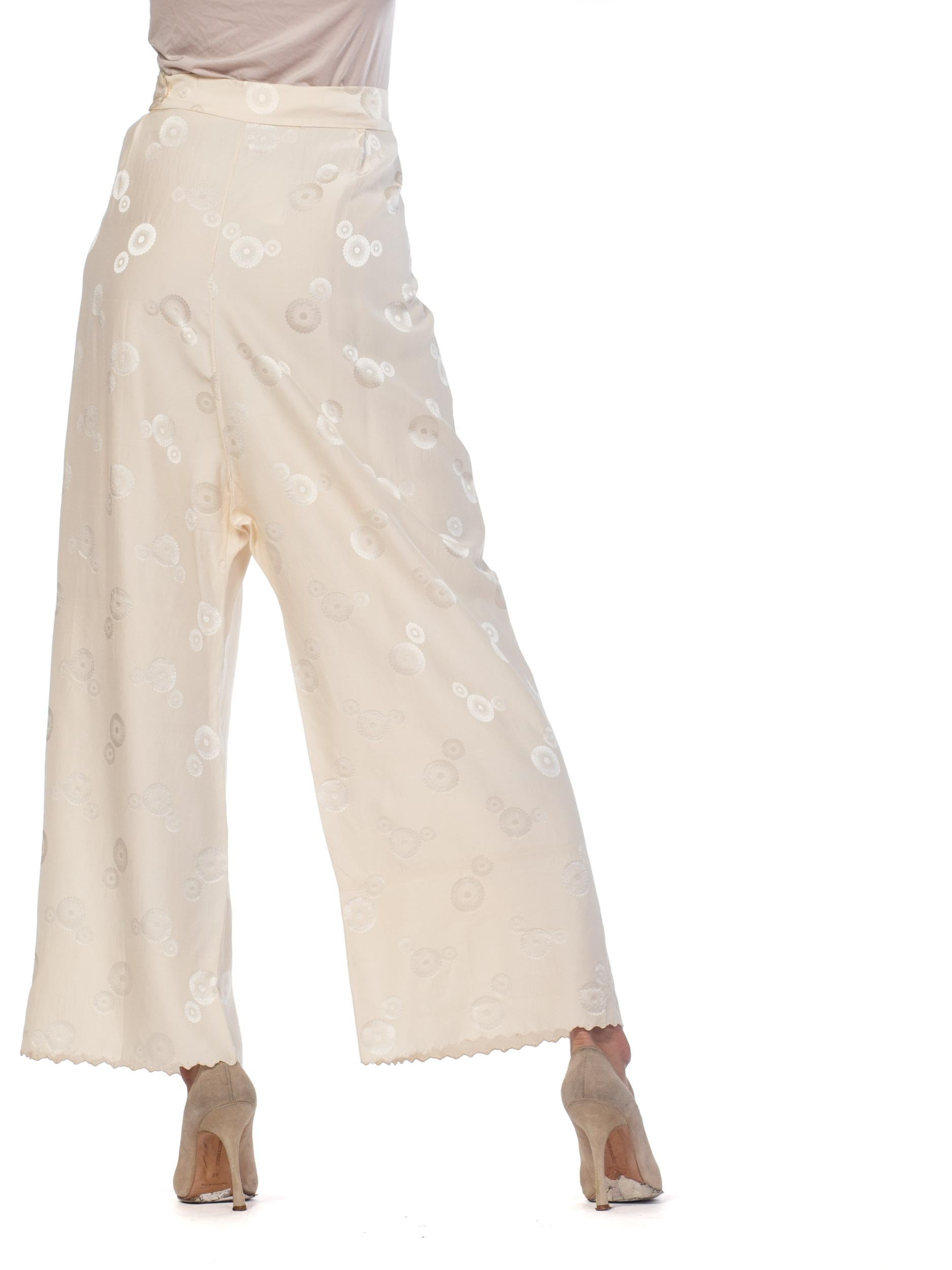 1930S Cream Haute Couture Silk Jaquard Chinese Lounge Pants 6