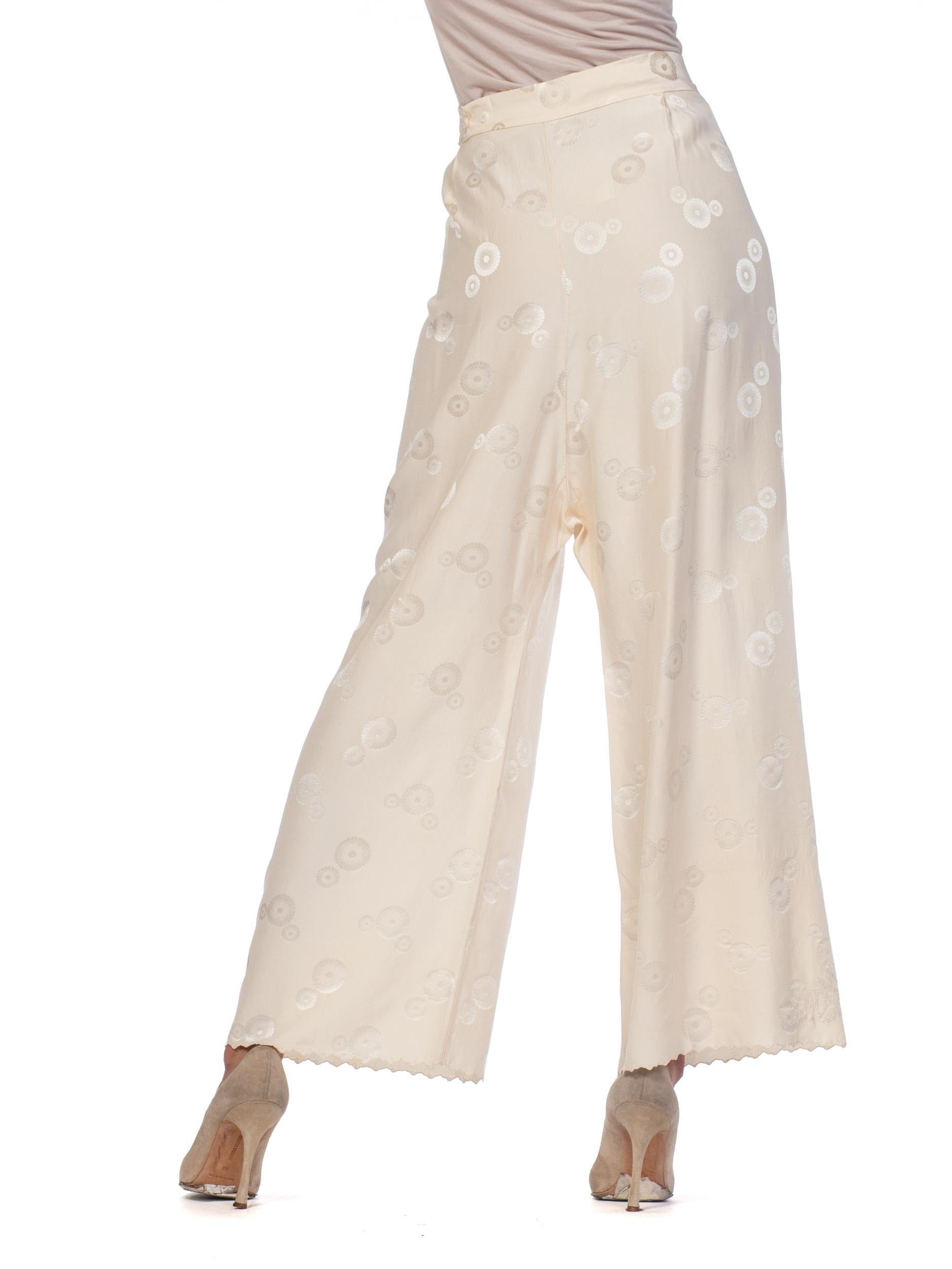 1930S Cream Haute Couture Silk Jaquard Chinese Lounge Pants 7
