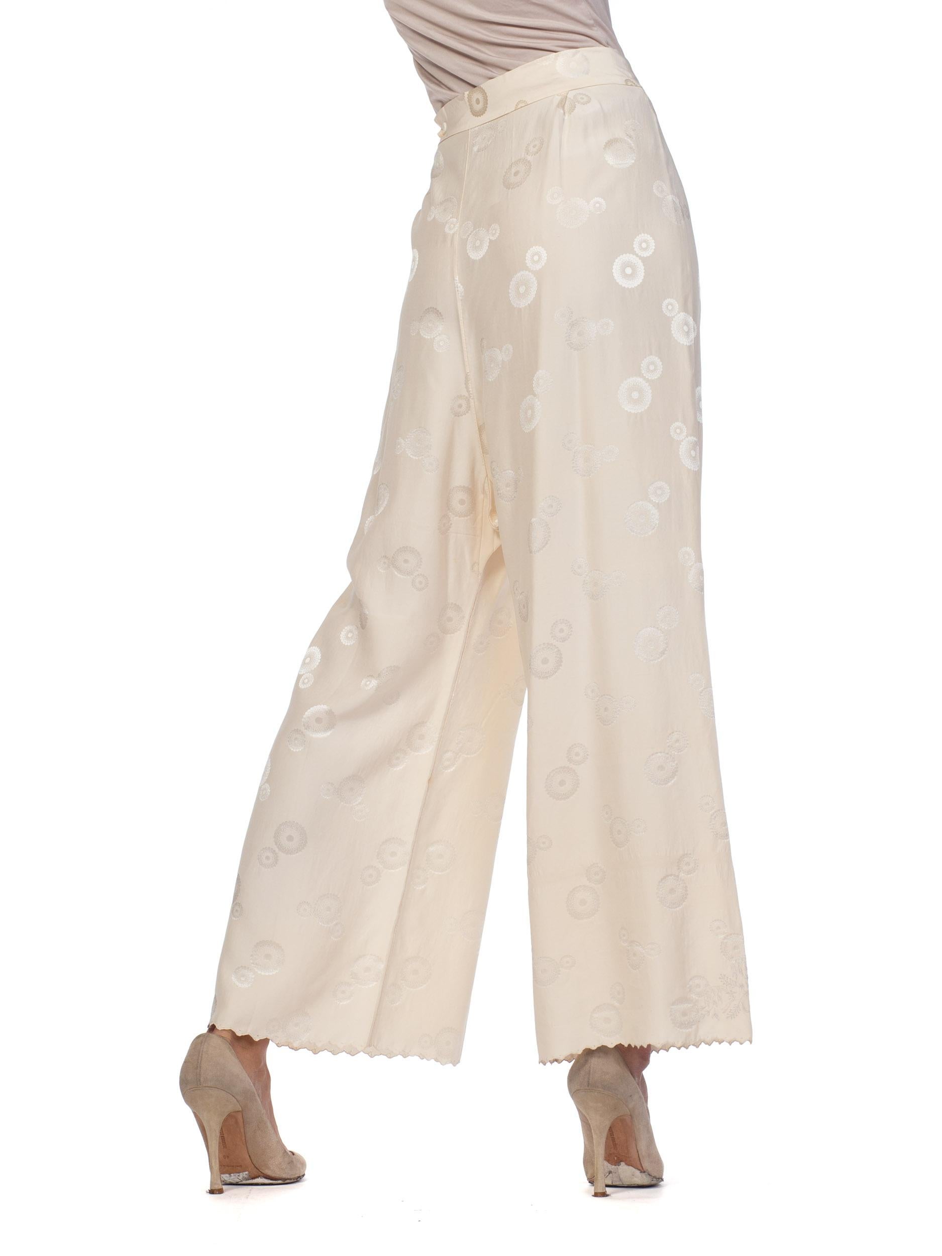 1930S Cream Haute Couture Silk Jaquard Chinese Lounge Pants 8
