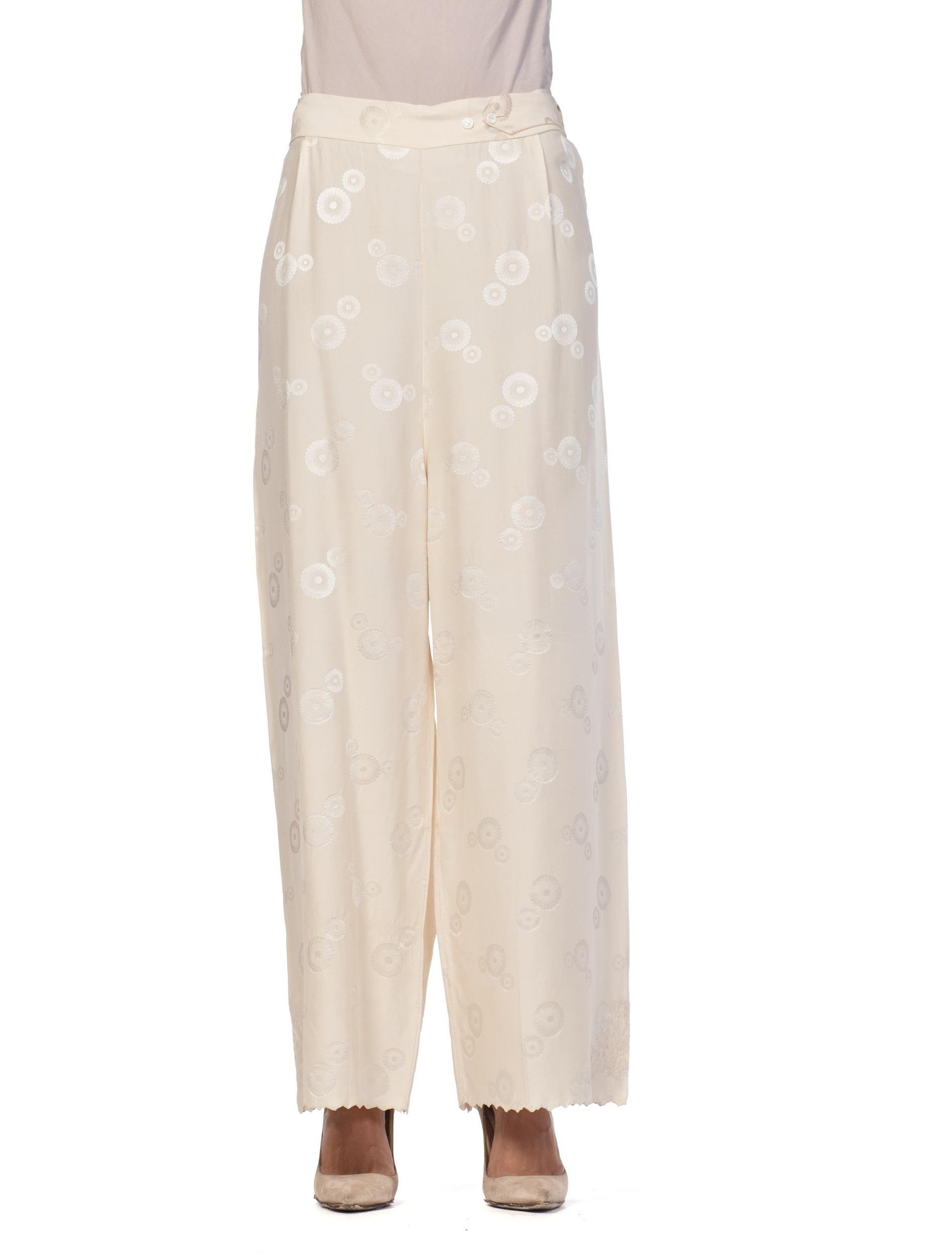 1930S Cream Haute Couture Silk Jaquard Chinese Lounge Pants 11