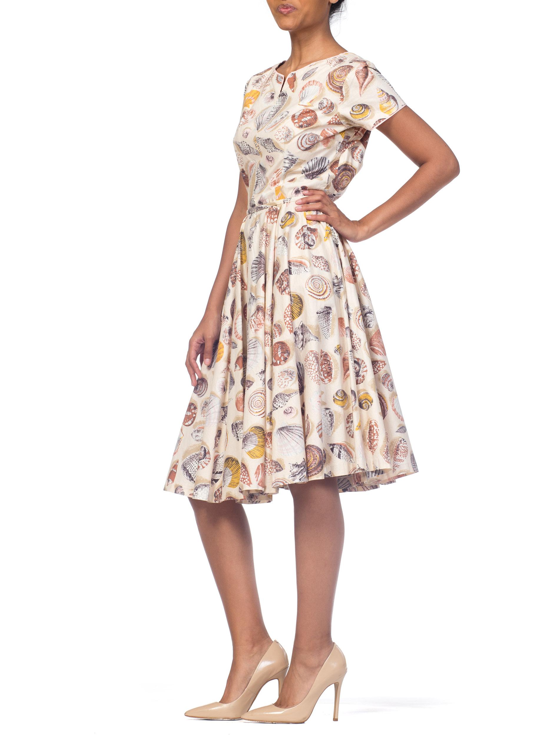 1950s Fit & Flare Cotton Circle Skirt Seashell SeaShore Dress 1