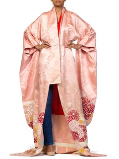 1940S Rich Soft Hand Painted Silk With Flowers & Gold Details Kimono