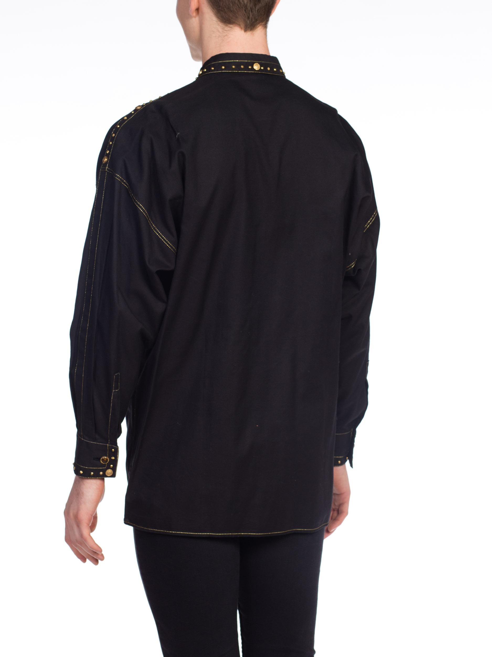 1990S GIANNI VERSACE Men's Shirt With Gold Medusa Studs & Metallic Embroidery 1