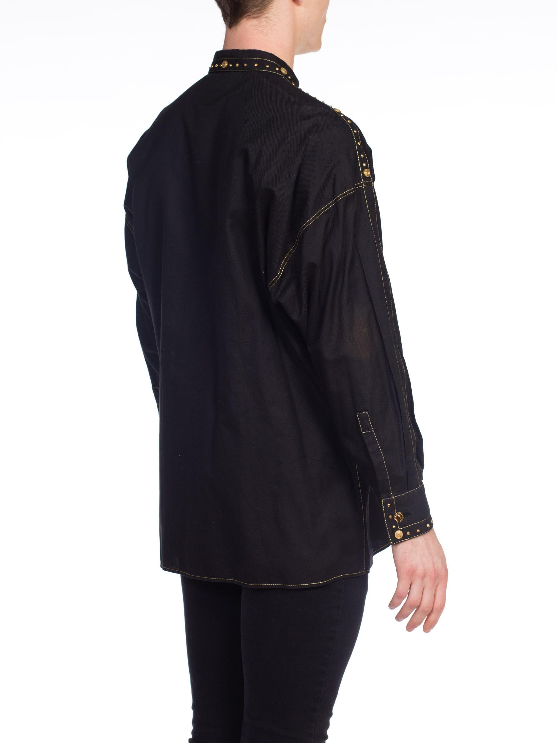 1990S GIANNI VERSACE Men's Shirt With Gold Medusa Studs & Metallic Embroidery 3