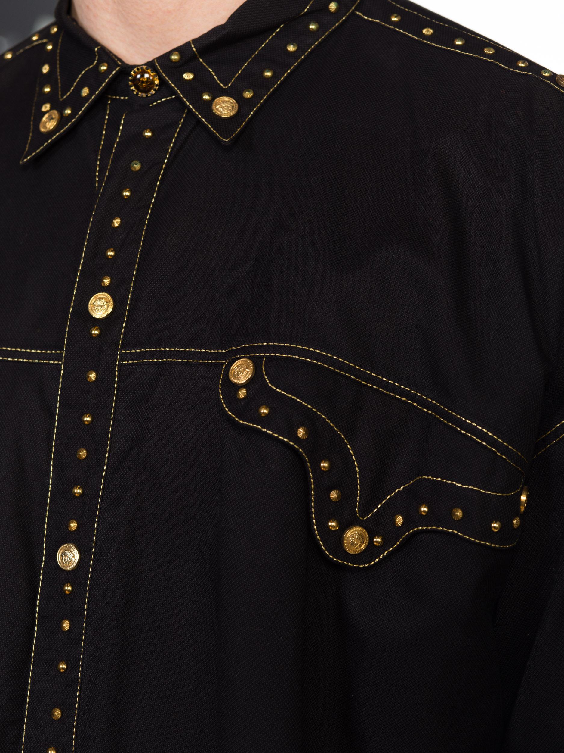 1990S GIANNI VERSACE Men's Shirt With Gold Medusa Studs & Metallic Embroidery 8