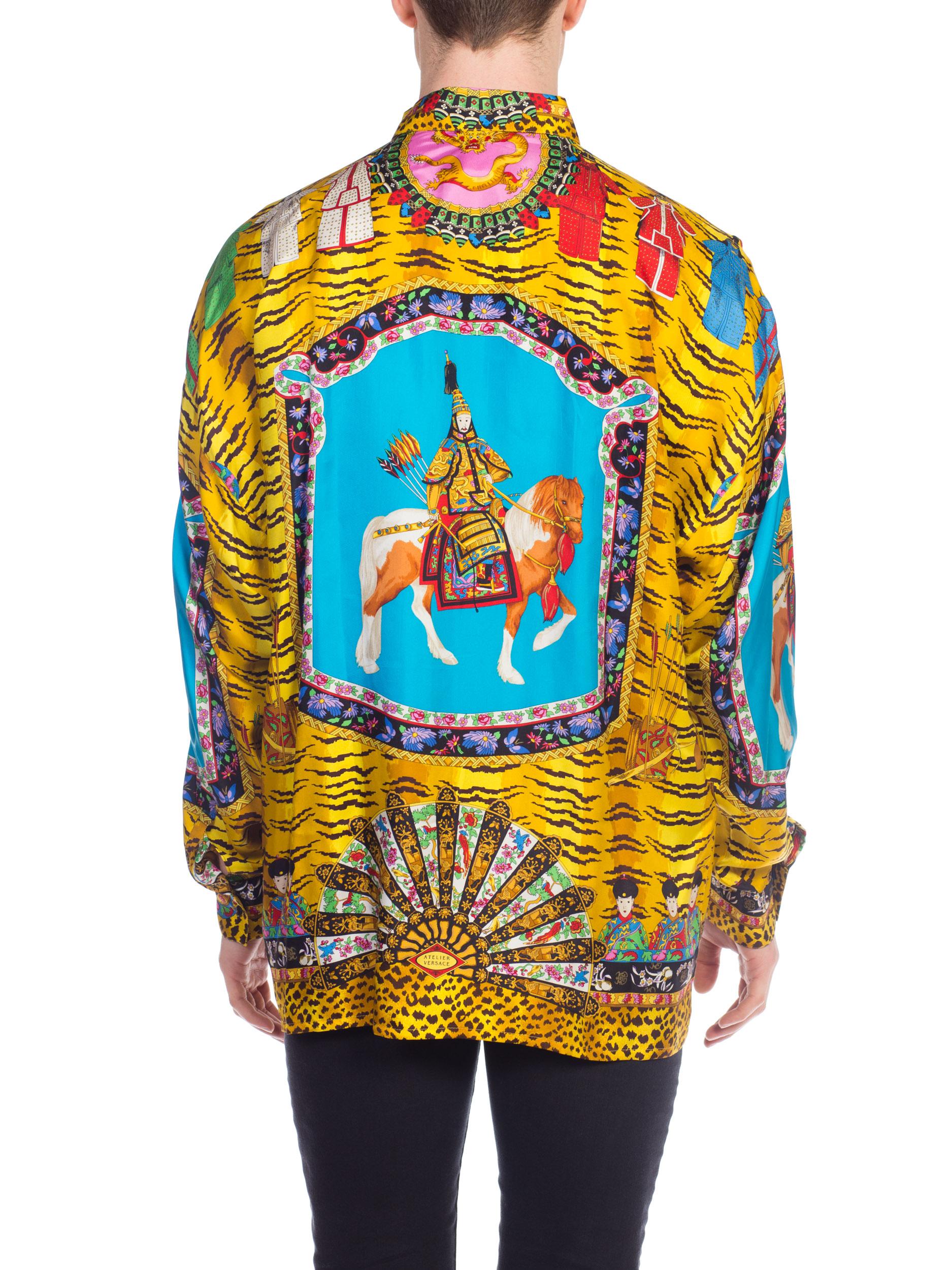 Rare Chinese Emperor Gianni Versace Silk Shirt Mens In Excellent Condition In New York, NY