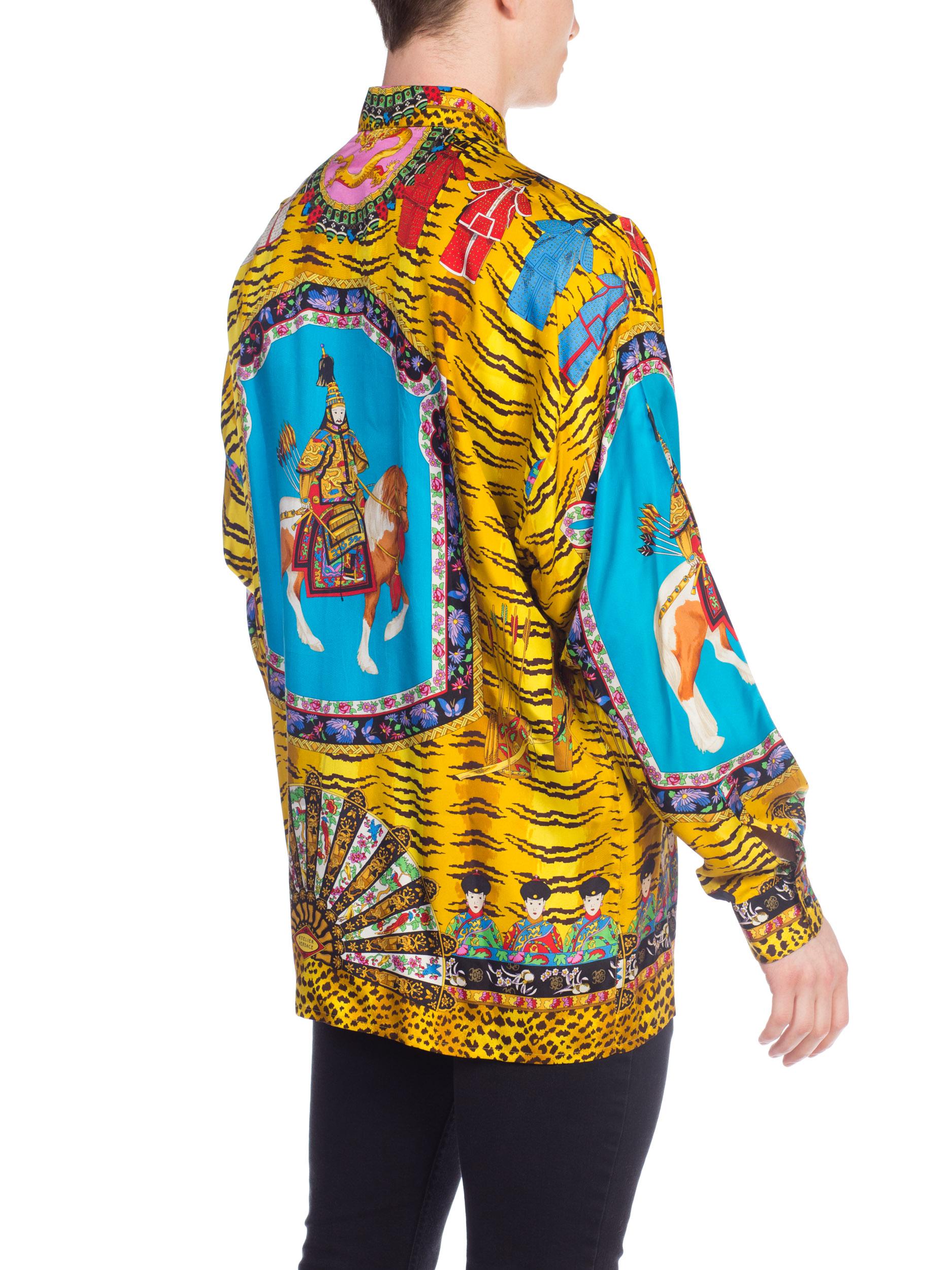 Women's or Men's Rare Chinese Emperor Gianni Versace Silk Shirt Mens
