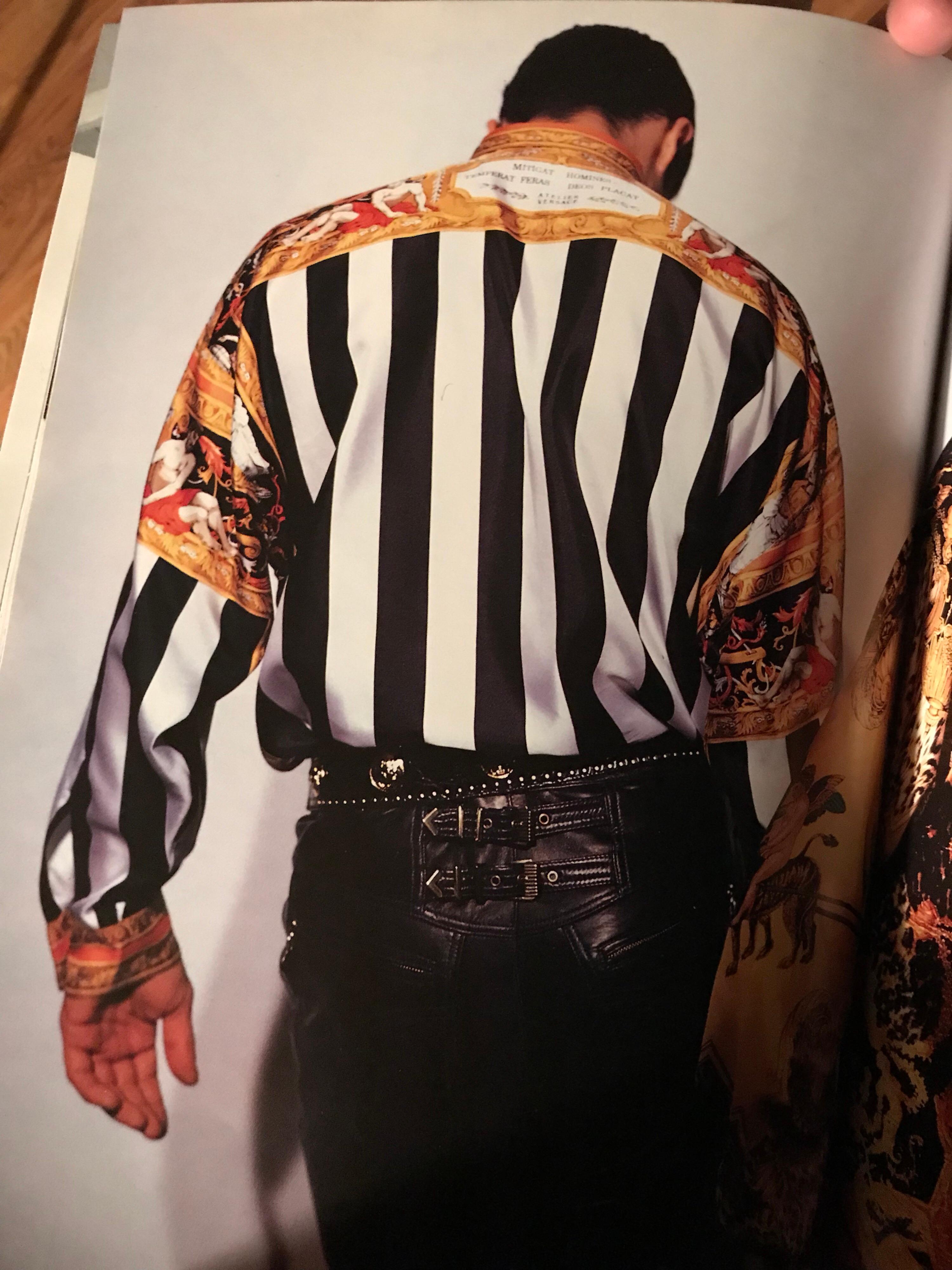black and white striped silk blouse