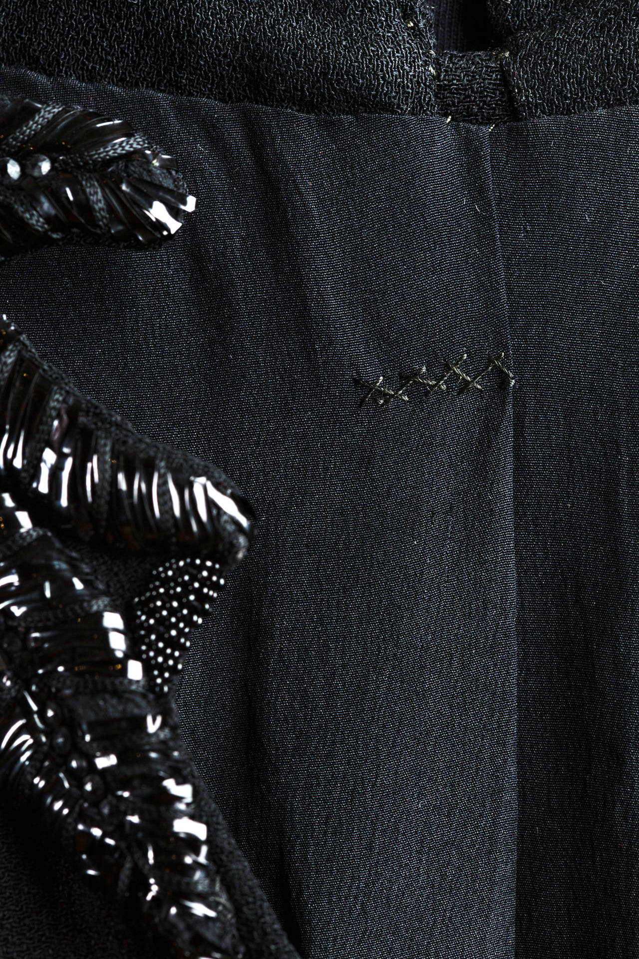 1930S  ELSA SCHIAPARELLI Black Haute Couture Silk Crepe Pagan Collection Embroi 5