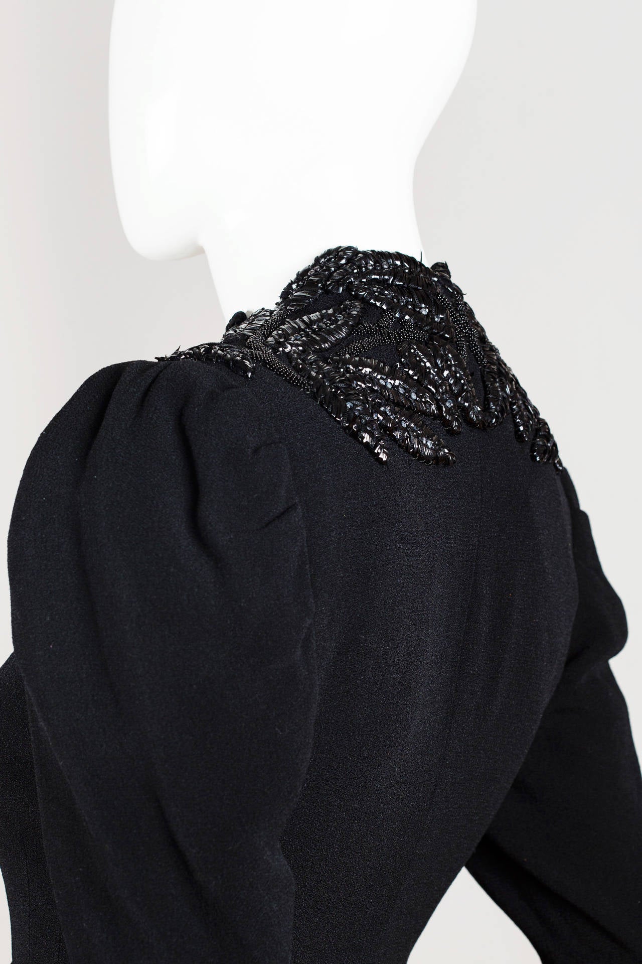 1930S  ELSA SCHIAPARELLI Black Haute Couture Silk Crepe Pagan Collection Embroi 1