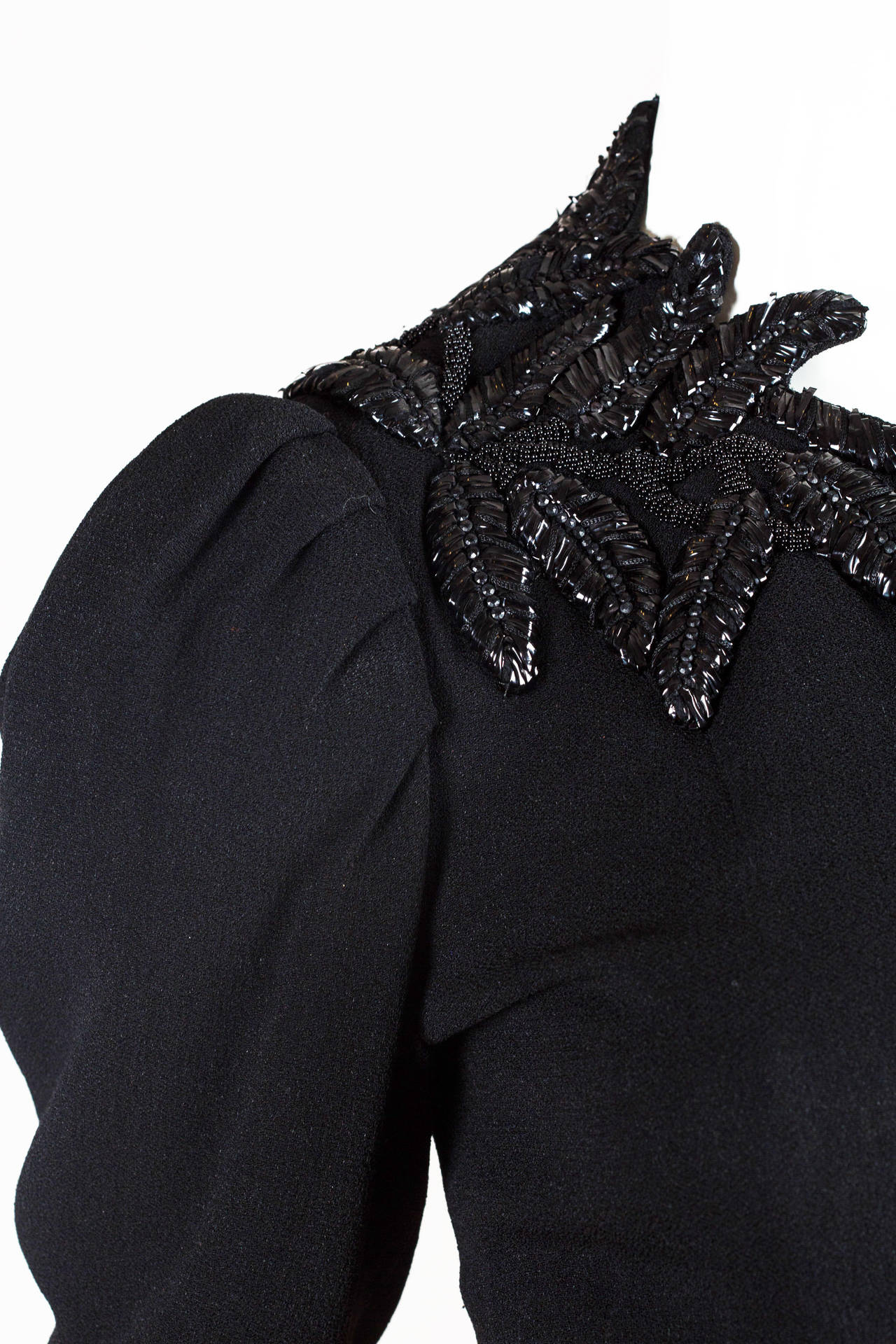 1930S  ELSA SCHIAPARELLI Black Haute Couture Silk Crepe Pagan Collection Embroi 2