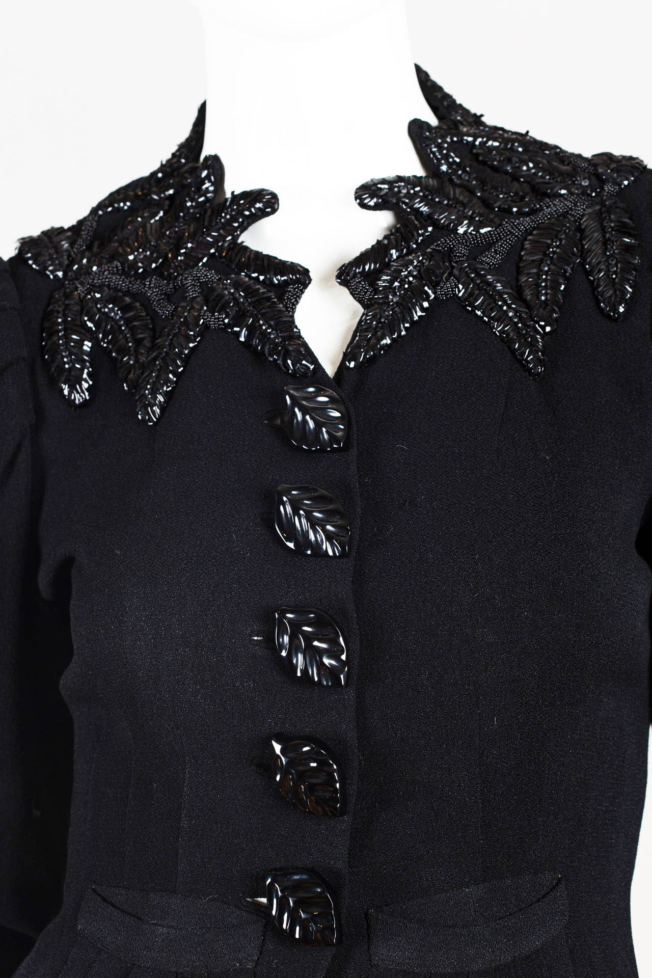 1930S  ELSA SCHIAPARELLI Black Haute Couture Silk Crepe Pagan Collection Embroi 3