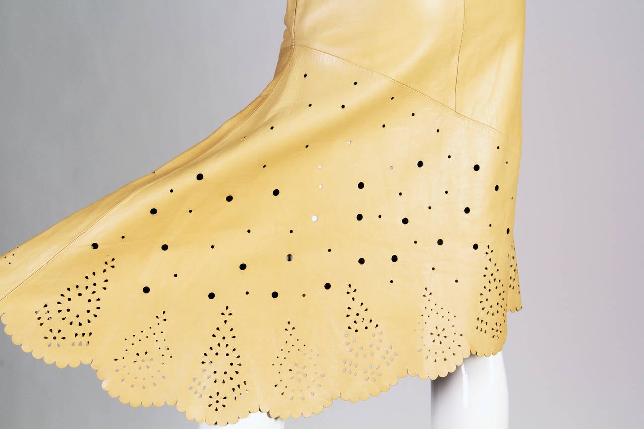 1990S ALEXANDER MCQUEEN GIVENCHY Camel Leather High-Waisted  Skirt With Asymmet In Excellent Condition In New York, NY