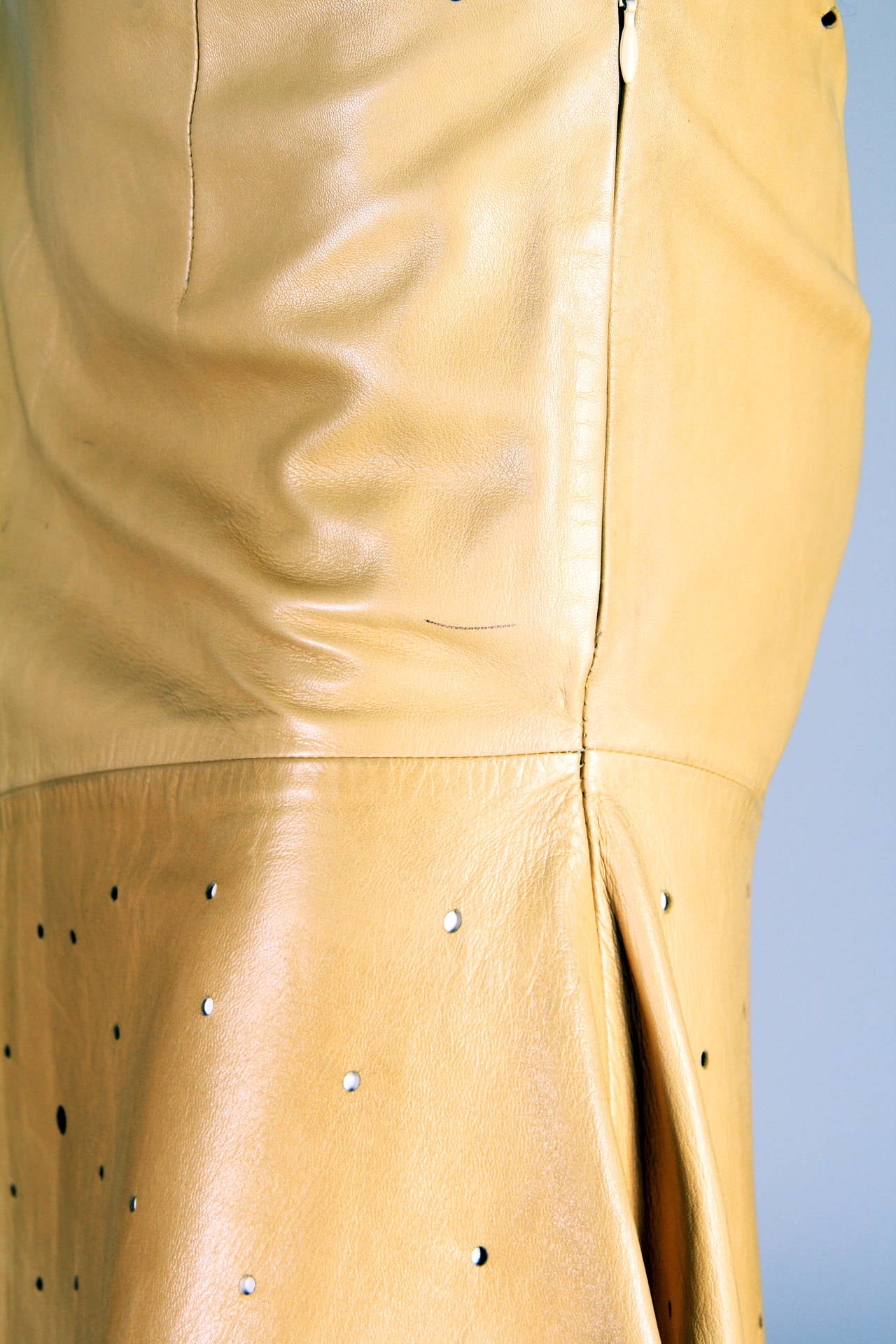 1990S ALEXANDER MCQUEEN GIVENCHY Camel Leather High-Waisted  Skirt With Asymmet 1
