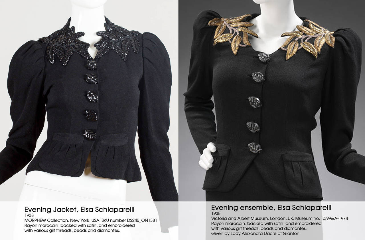 1930S  ELSA SCHIAPARELLI Black Haute Couture Silk Crepe Pagan Collection Embroi 6