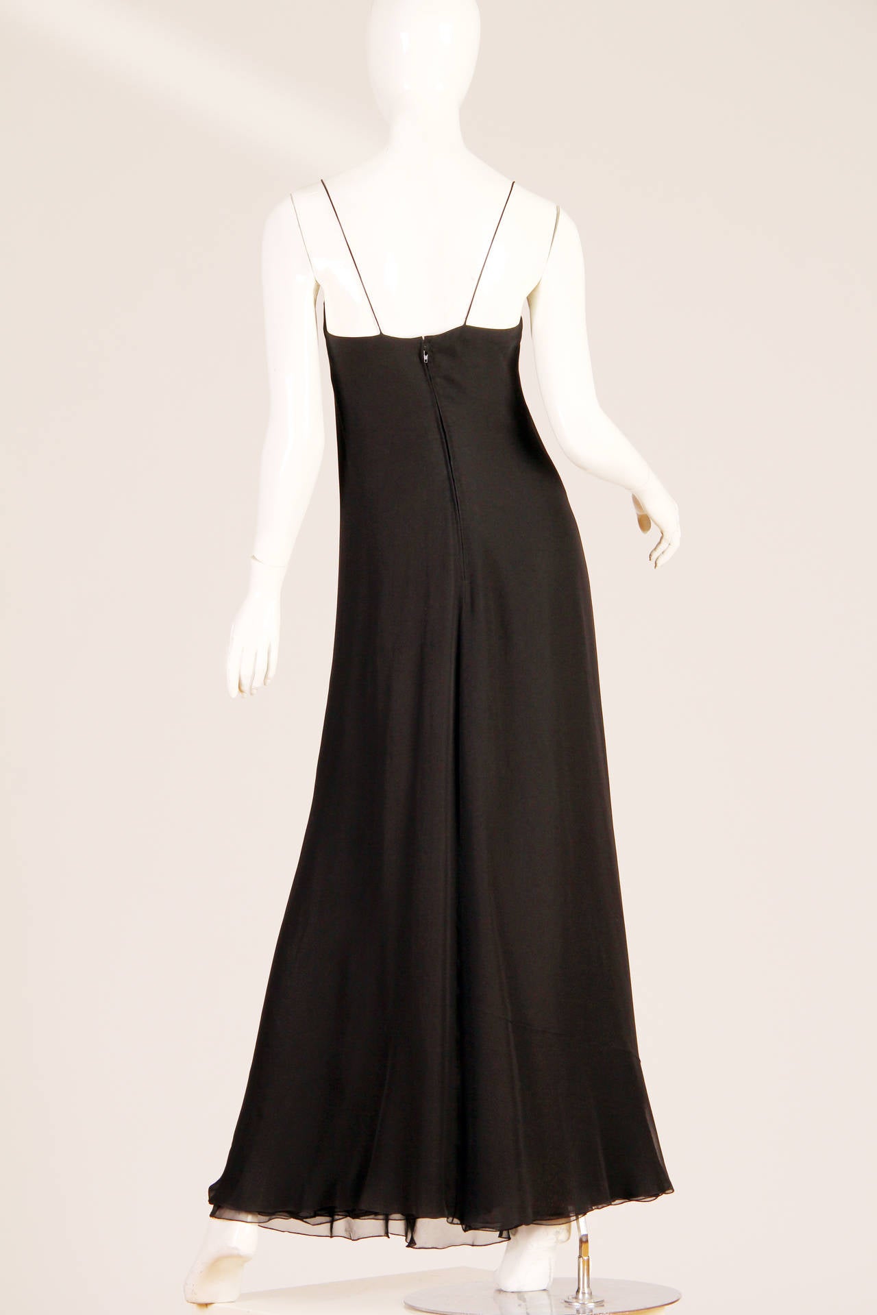 Black 1970s Gorge Stavropoulos Bias Cut Silk Chiffon Evening Dress