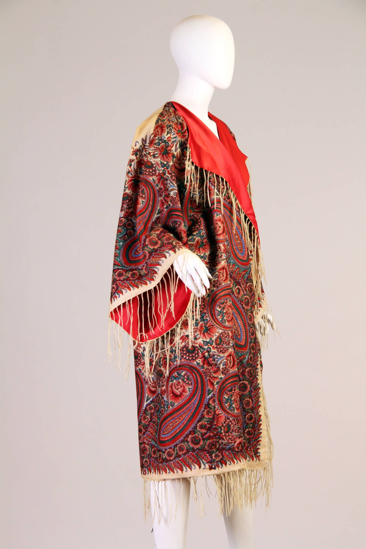 1920s Coat made from a Victorian Wool Shawl Lined in Silk In Excellent Condition In New York, NY