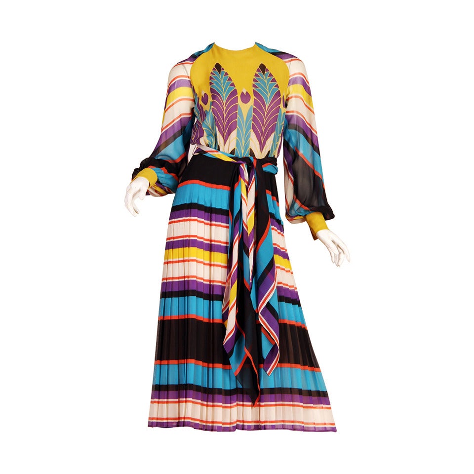 1970s Valentino Haute Couture Egyptian Revival Silk Dress