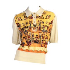 1970s Hermes Silk Mayan Print Button Collared Blouse 7