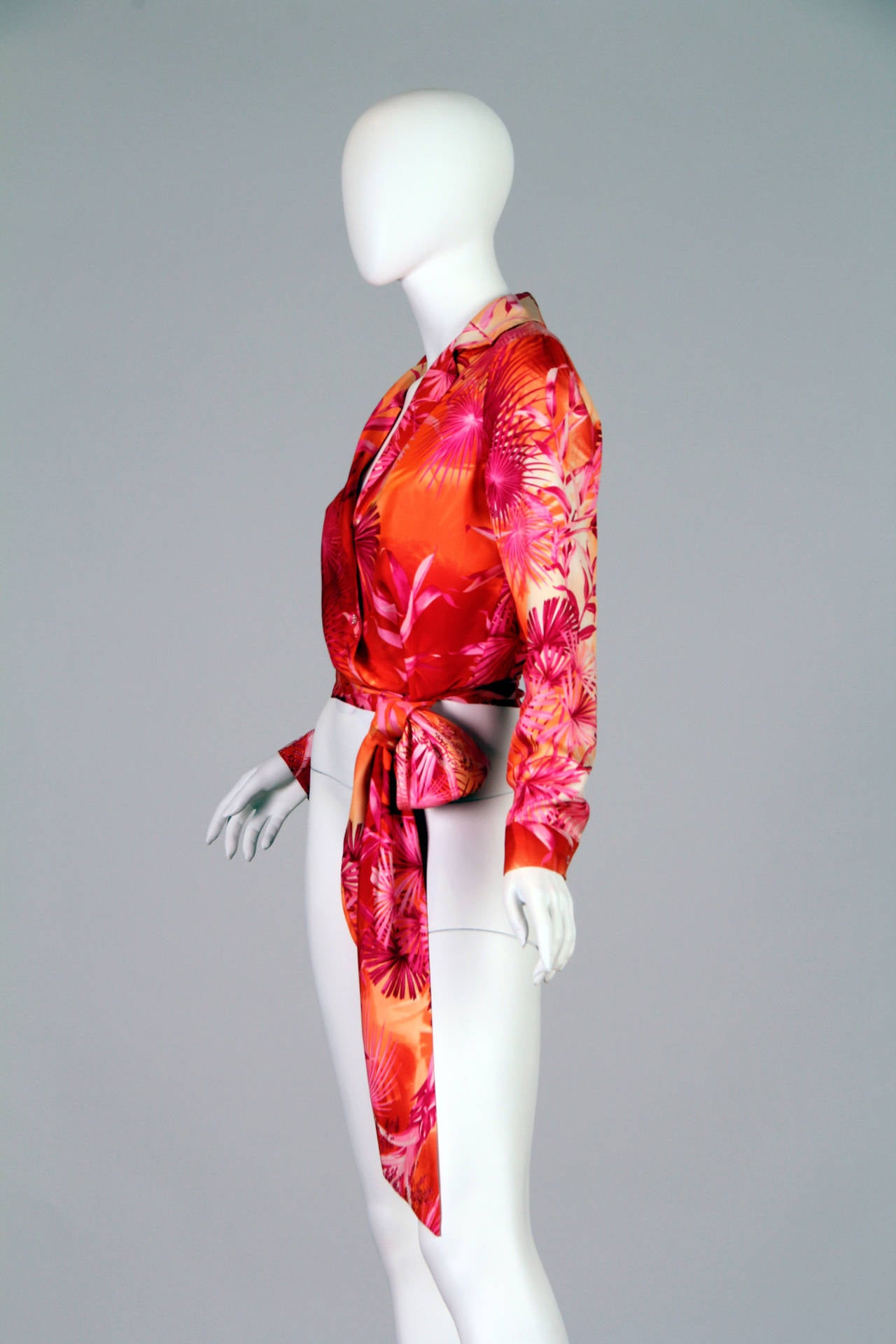 Versace Couture Silk Blouse Jennifer Lopez Tropical In Excellent Condition In New York, NY