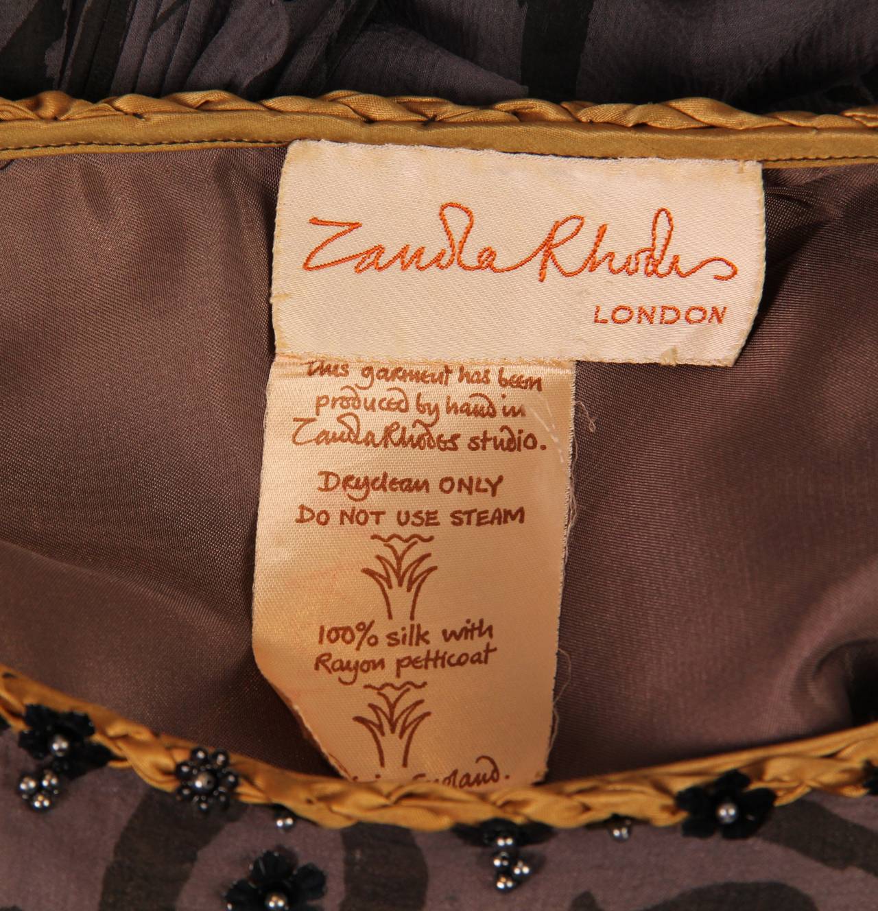 1980S ZANDRA RHODES Grey Silk Chiffon Dress With Pleating & Beading 5