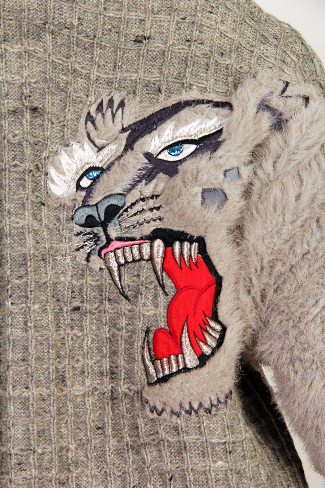 1990s KANSAI Incredible Snow Leopard Wool Sweater with Fur 1