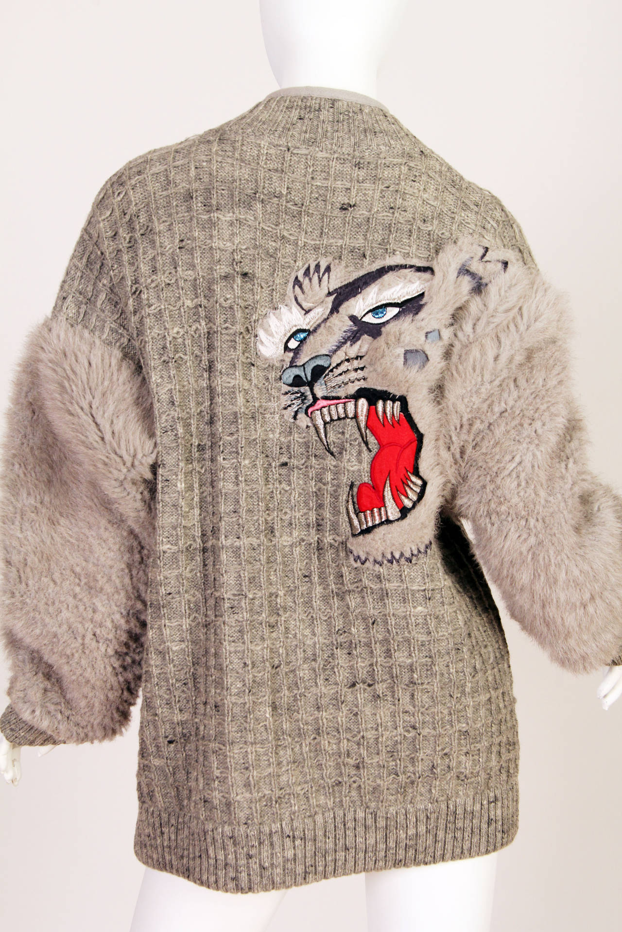 Women's 1990s KANSAI Incredible Snow Leopard Wool Sweater with Fur